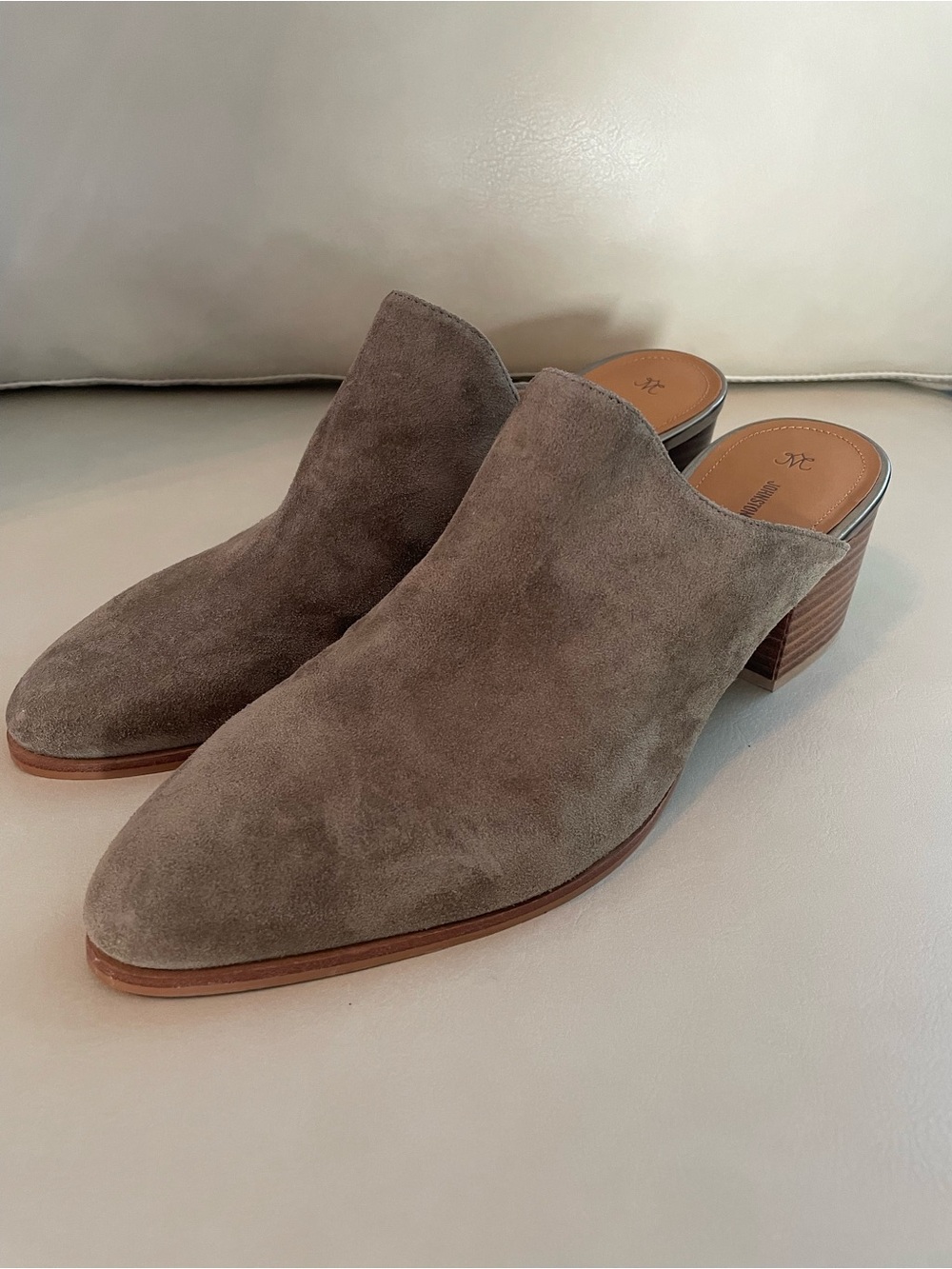 Johnston & Murphy Taupe Italian Suede Slip-On Mules